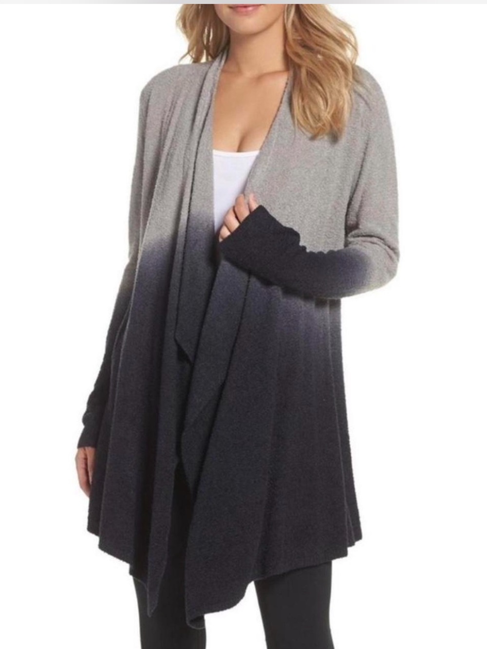 Barefoot Dreams Bamboo Chic Lite Ombre Cardigan Gray Waterfall Open Front S/M